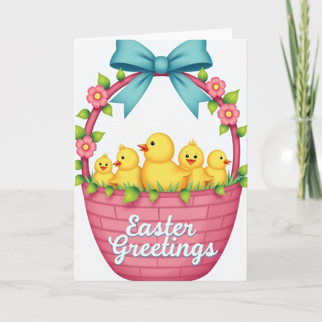 Spring Birds Basket Greeting Card Karte (Vorderseite)