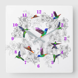Spring Birds Clock - Hummingbirds Quadratische Wanduhr