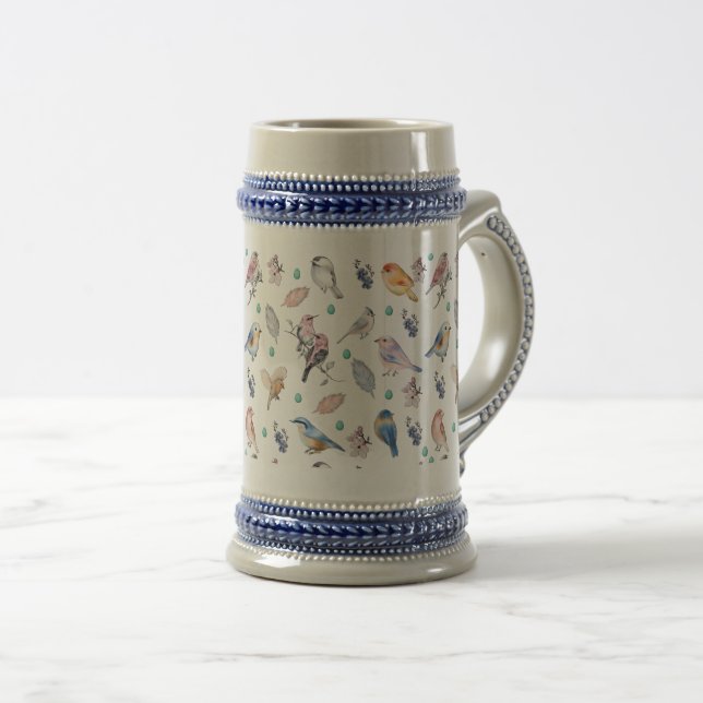 Spring Birds Pattern Bierglas (VorderseiteRechts)