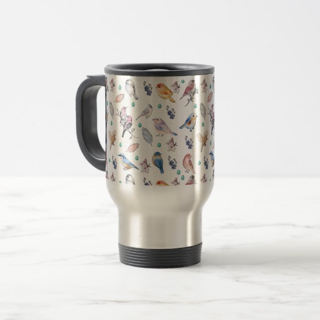 Spring Birds Pattern Reisebecher (Vorderseite Links)