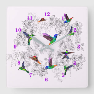 Spring Birds Wall Clock - Hummingbirds Quadratische Wanduhr