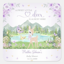 Spring Bloom and Butterflies Deer Baby Shower  Quadratischer Aufkleber