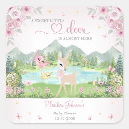 Spring Bloom and Butterflies Deer Baby Shower  Quadratischer Aufkleber