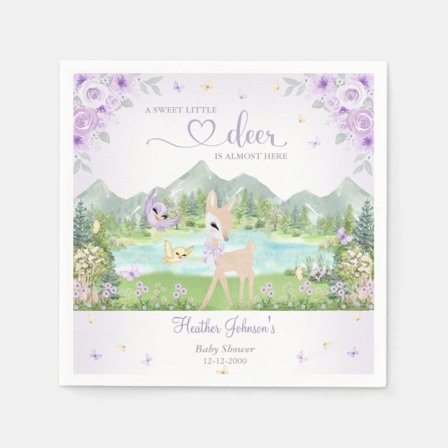 Spring Bloom and Butterflies Deer Baby Shower  Serviette (Vorderseite)