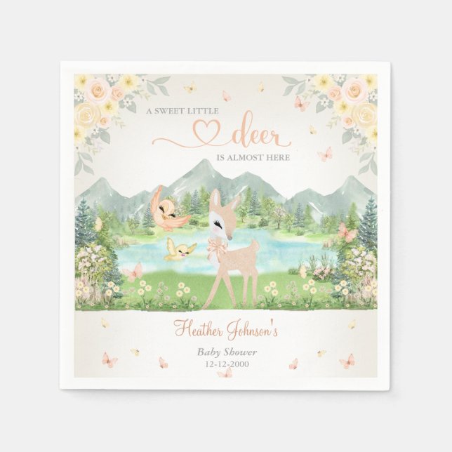 Spring Bloom and Butterflies Deer Baby Shower  Serviette (Vorderseite)