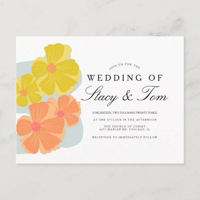 Spring Bloom Kosmos Hand Drawn Hochzeit Einladung Postkarte (Vorderseite)