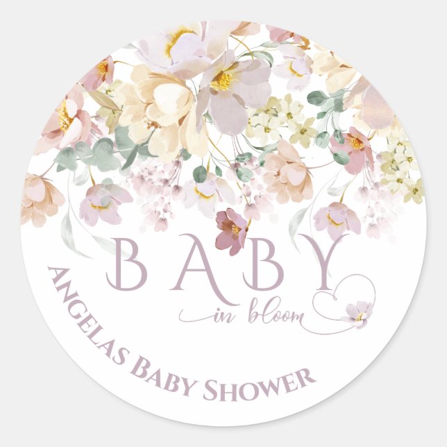 Spring Bloom Wildblume Lila Girl Baby Dusche Runder Aufkleber (Vorderseite)