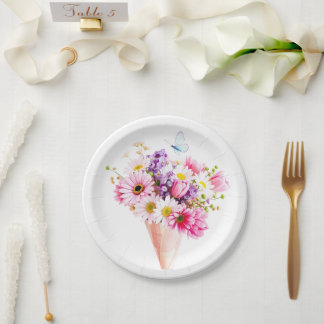 Spring Blossom Bouquet with Butterfly Pappteller