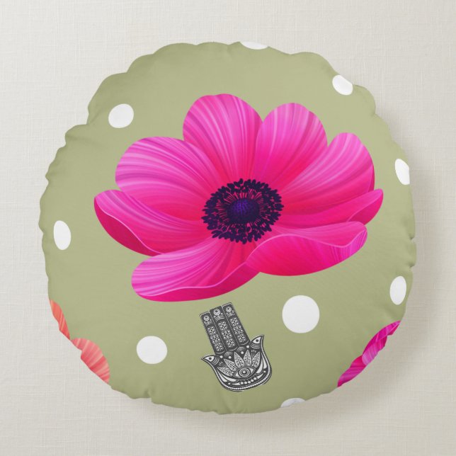 Spring Blossom Harmony: Vibrant Floral Cushion Rundes Kissen (Vorderseite)