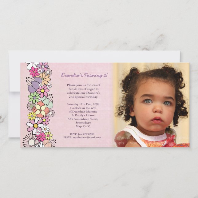 Spring Blossoms Baby Girls 2nd Birthday Invitation (Devant)