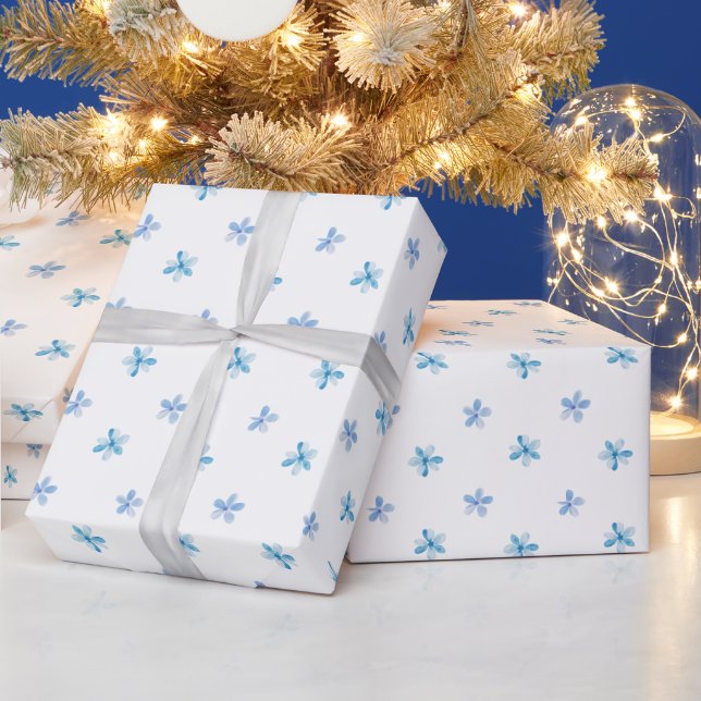 Spring Blue Blumen Geschenkpapier (Feiertage)