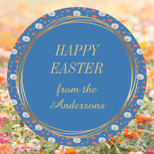 Spring Blue Floral Family Christlich Happy Oaster Runder Aufkleber