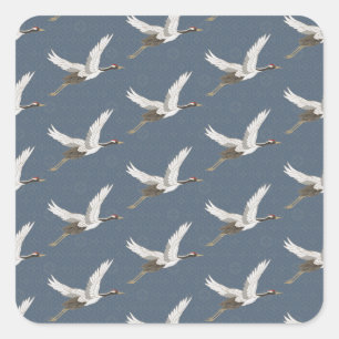Spring Blue Flying Cranes Quadratischer Aufkleber