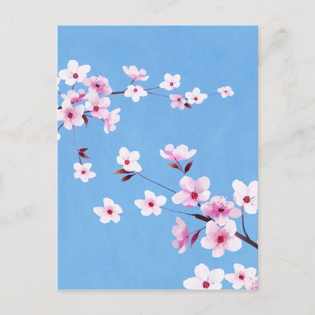 Spring Blue Sky Cherry Blossom Blume Warecolor Postkarte (Vorderseite)