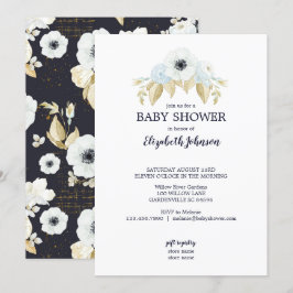 Spring Blue & White Floral auf Navy Baby Dusche Einladung