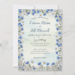 Spring Blue Wildblume Akronylic Wedding Einladung