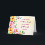 Spring Blues Girlfriend Geburtstagskarte Karte<br><div class="desc">Hübsche und nachdenkliche Begrüßungskarte für den Geburtstag Ihrer Freundin mit gelben,  lila und rosa Frühlingsblumen,  rustikalem Aquarellmuster und handgeschriebenem Stiltext.</div>