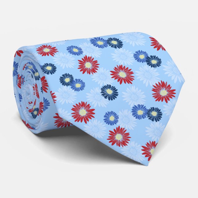Spring blüht Daisy Floral Sky Blauer zweiseitig Krawatte (Gerollt)