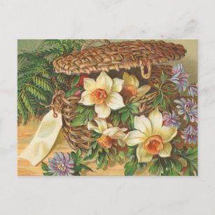 "Spring Blume Basket" Vintag Postkarte