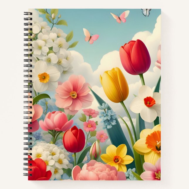 Spring Blume Seamless Patterns Notebook Notizbuch (Vorderseite)