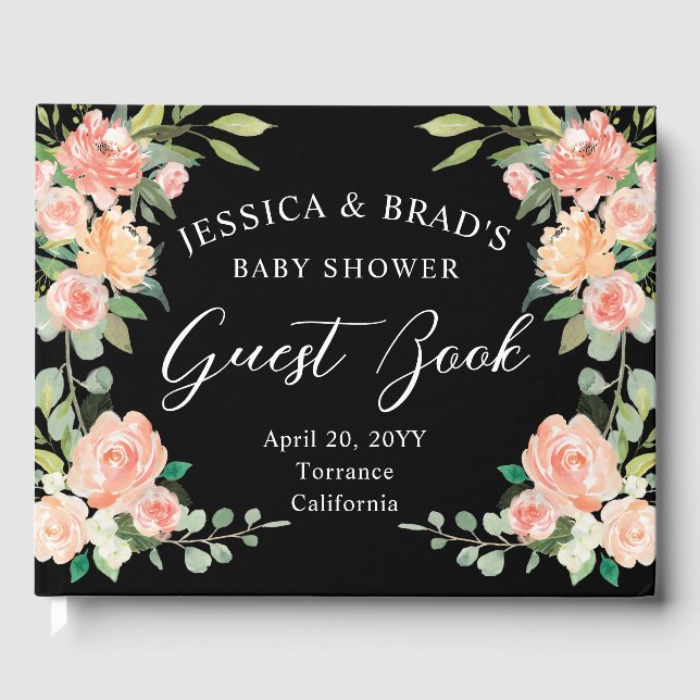 Spring Blush Peach Watercolor Floral Babyshower Gästebuch (Vorderseite)