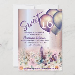 Spring Boho Blütenballon Girly glittery Einladung