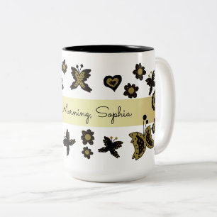 Spring Boho Bohemisch Floral Gold Butterfly Verzie Zweifarbige Tasse