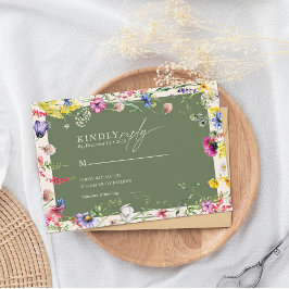 Spring Boho Chic Colorful Wildflower Wedding  Begleitkarte