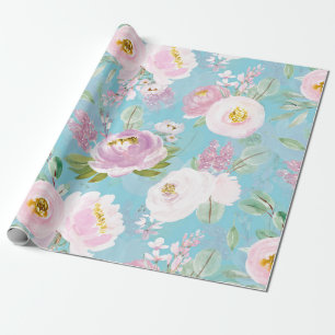 Spring Boho Hand zeichnete Blumenblätter auf aquam Geschenkpapier