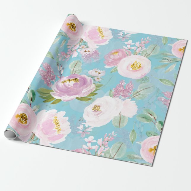 Spring Boho Hand zeichnete Blumenblätter auf aquam Geschenkpapier (Ungerollt)