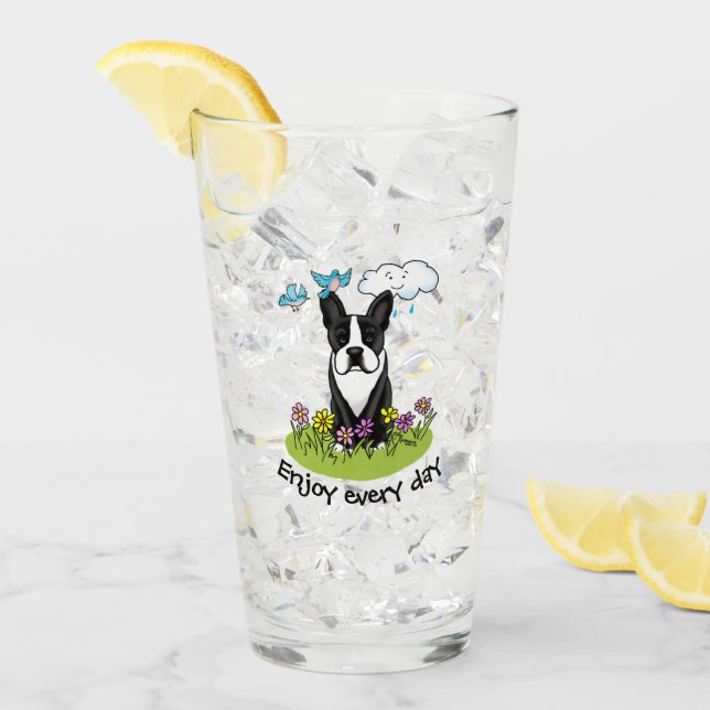 Spring Boston Terrier (schwarzer Niedlicher Hund) Glas (Vorderseite Ice)