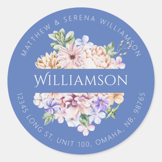 Spring Bouquet Blue Classic Round Sticker (Vorderseite)