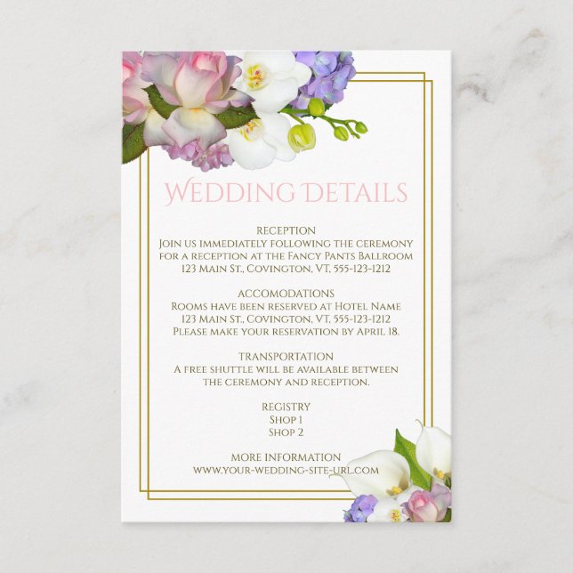 Spring Bouquet Blume Gold und Rosa Hochzeit Begleitkarte (Vorderseite)