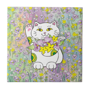 Spring Bouquet Maneki Neko (Lucky Cat) Fliese