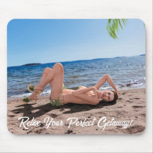 Spring Break Girl Lying on Sandy Beach Mousepad