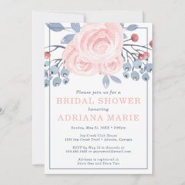 Spring Bridal Dusche Einladung, Aquarellfarben Blu Einladung