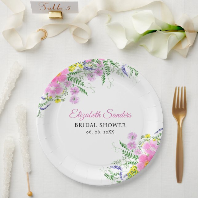 Spring Bridal shower with wildflowers Pink Color Pappteller (Hochzeit)
