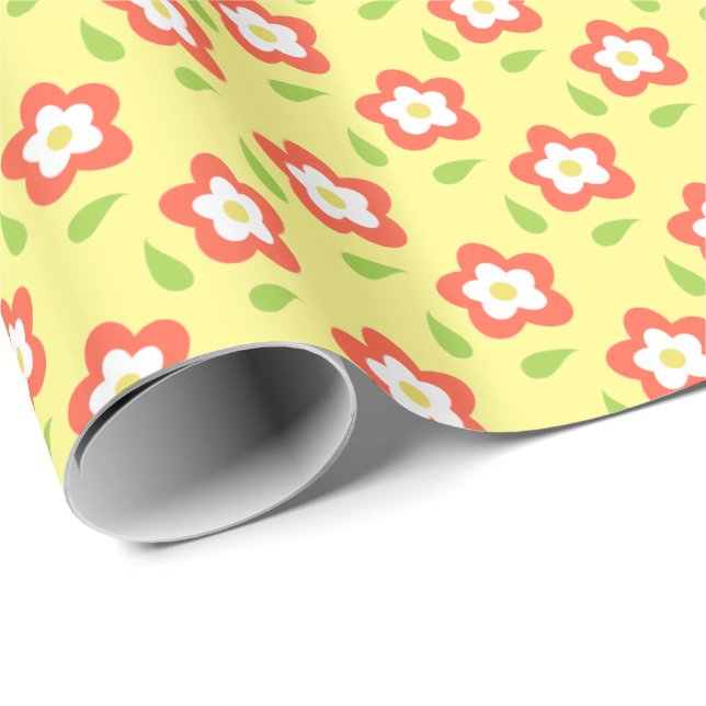 Spring Bubble Flowers Yellow Pattern Geschenkpapier (Rolleneckpunkt)