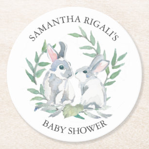 Spring Bunny Baby Dusche Keepake Runder Pappuntersetzer