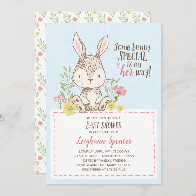 Spring Bunny Baby Shower Einladung (Vorne/Hinten)