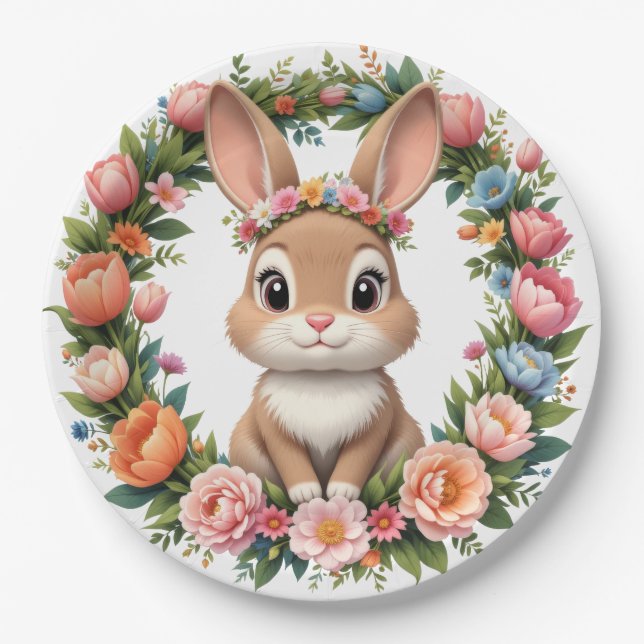 Spring Bunny Easter Paper Plate Pappteller (Vorderseite)