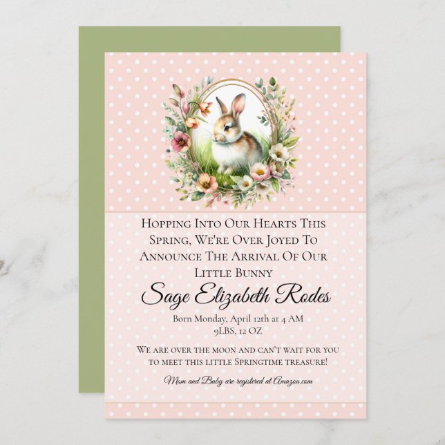 Spring Bunny Einladung (Vorne/Hinten)