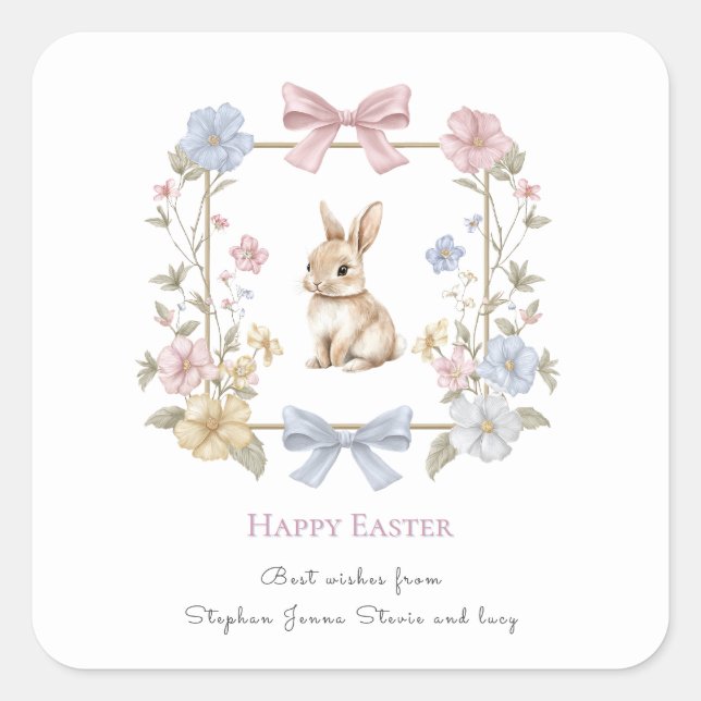 Spring Bunny Floral Wreath Easter Sticker (Devant)