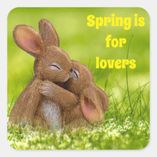 Spring Bunny Lovers Quadratischer Aufkleber