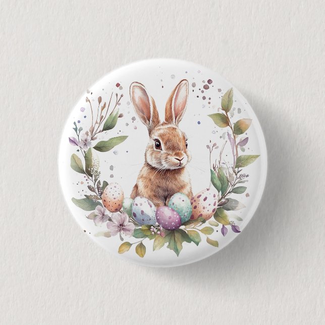 Spring Bunny Pastel Ostereier Wreath Button (Vorderseite)