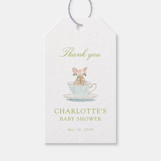 Spring Bunny Tea Party Baby Shower Geschenkanhänger (Vorderseite)