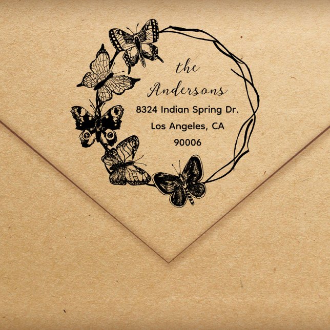 Spring Butterflies Elegante Script-Rücksendeadress Permastempel (Von Creator hochgeladen)