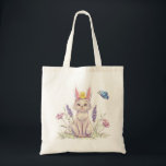 Spring cat bag tragetasche<br><div class="desc">Celebrate spring with this charming tote bag featuring an adorable cat wearing bunny ears, surrounded by delicate flowers and a fluttering butterfly. The soft pastel illustration brings a whimsical, storybook feel that adds a touch of joy to everyday errands. Perfect for shopping, books, groceries, or daily essentials, this tote combines...</div>