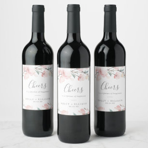 Spring Cherry Blossom Cheers Wedding Wine Labels Weinetikett