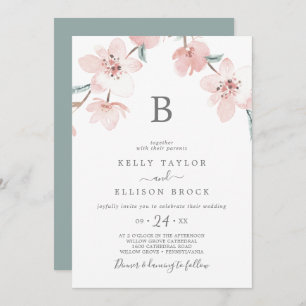 Spring Cherry Blossom Monogram Wedding Einladung